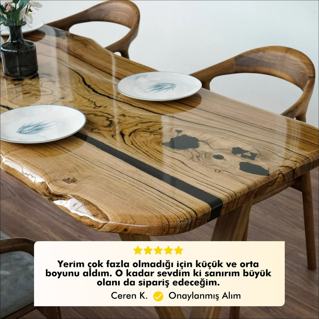 Masif Kestane Ağacı Masa - Epoksi Yemek Masası, Ahşap Ayaklı