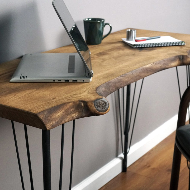 Ağaç Çalışma Masası - Metal Ayaklı Ceviz Ahşap Ofis Masası