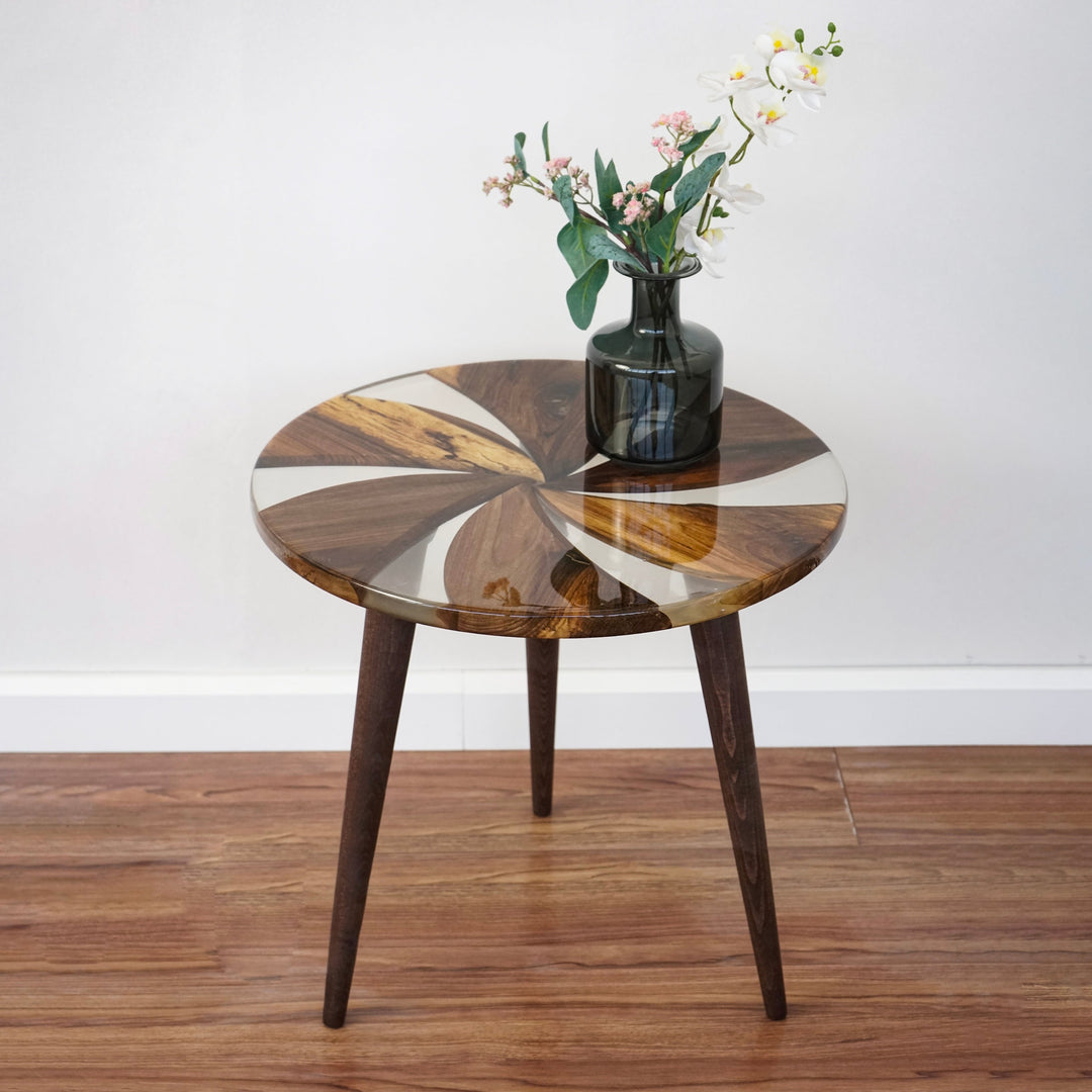 Clear Epoxy - Windmill  Walnut Round Side Table - UPP Home Store