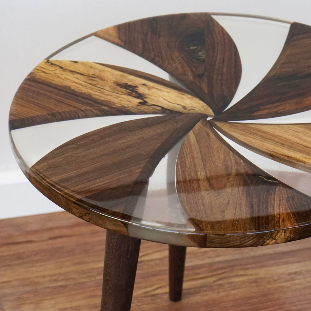 Clear Epoxy - Windmill  Walnut Round Side Table - UPP Home Store