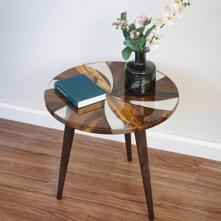 Clear Epoxy - Windmill  Walnut Round Side Table - UPP Home Store