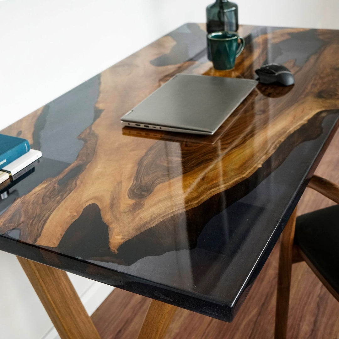 Epoksi Detaylı Ceviz Masa | Ev Ofis Masası | El Yapımı Mobilya | Yazı masası - Furni Treasure